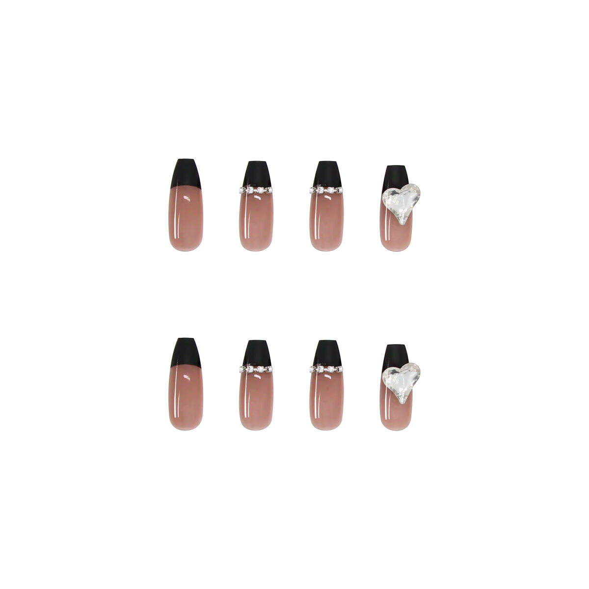 Black French Long Wearing Nail Rhinestone Love Chain False Nail Patch