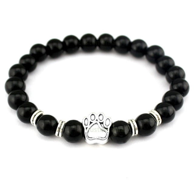 Natural Stone Dogs & Cat Paw Lava Beads Bracelet