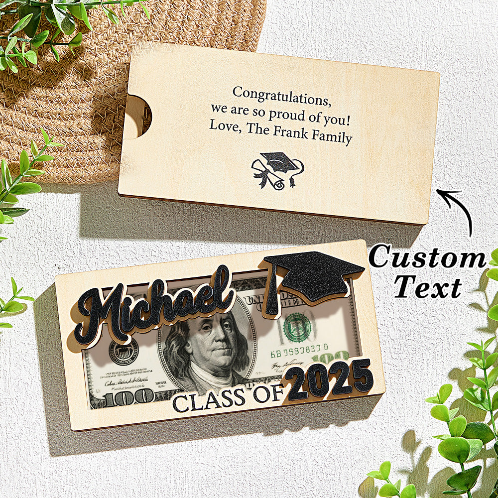 Custom Name And Text Graduation Money Holder Wooden Keepsake Graduation Gift