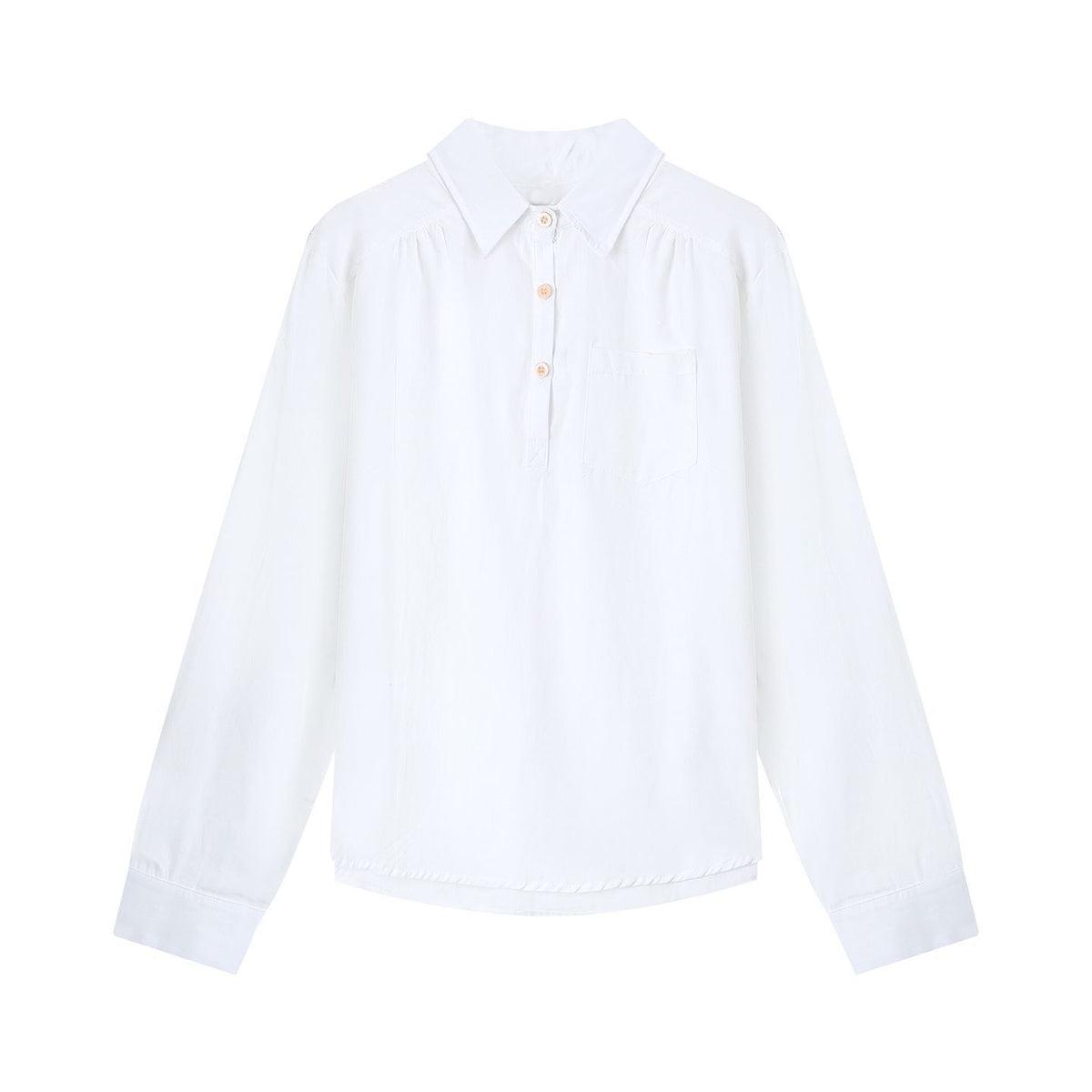 White Shirt Polo Neck Long Sleeve Blouse