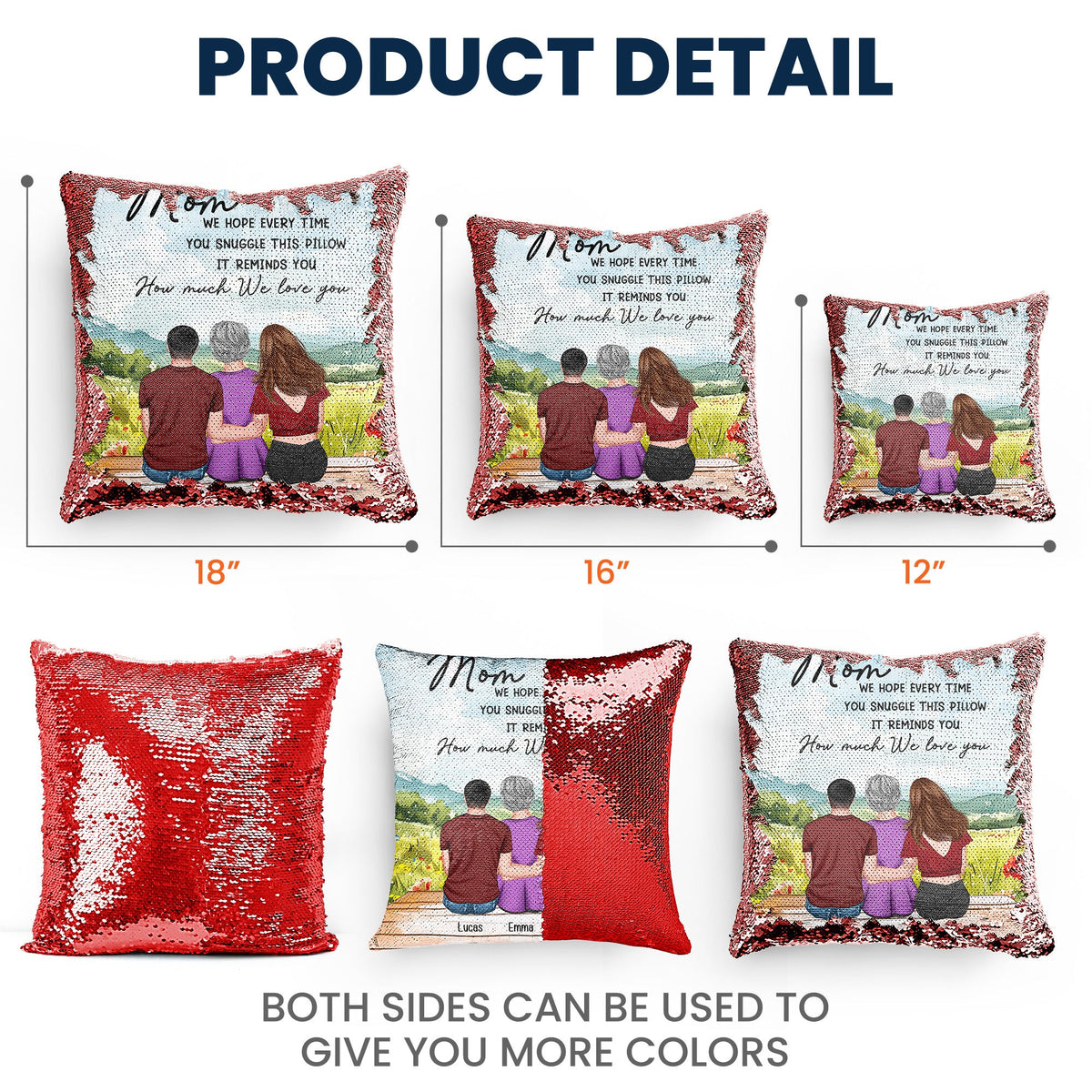 Personalized sequin pillow for Mom, multiple sizes & colors, Mother's Day gift