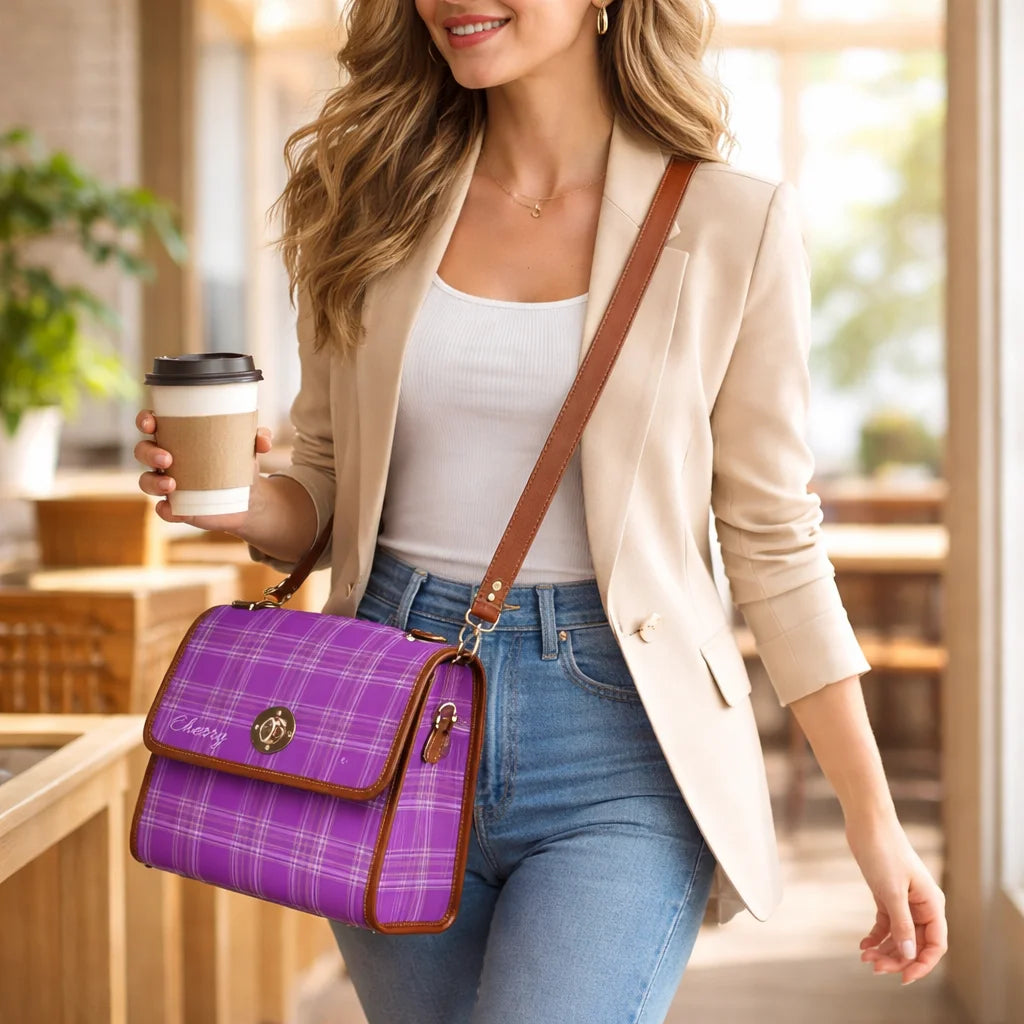 Personalized Waterproof Canvas Shoulder Strap Bag Tartan
