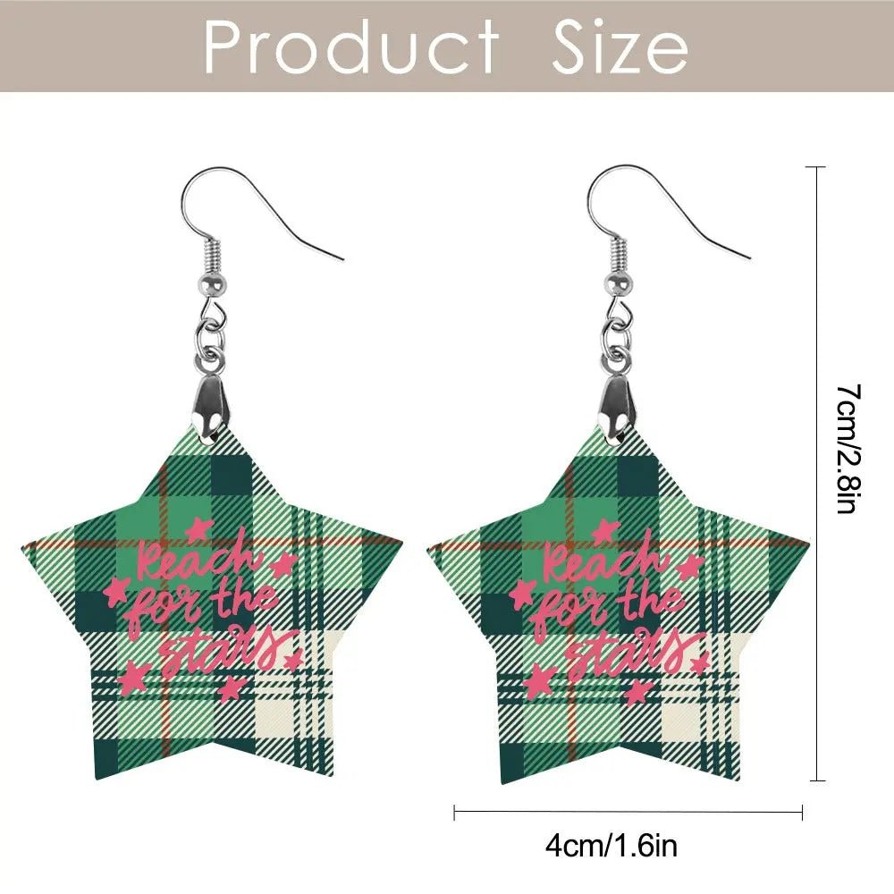 Tartan Wooden Star Earring - Piryoung Shop