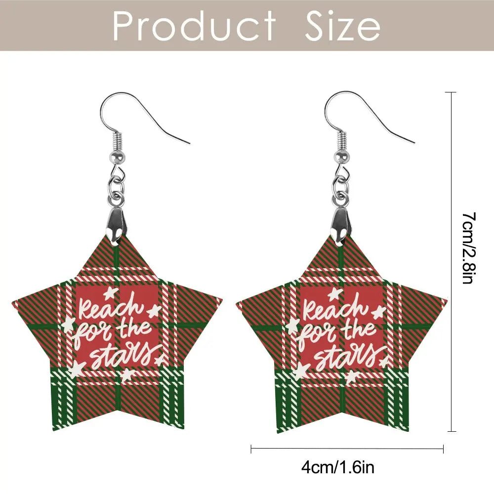 Tartan Wooden Star Earring - Piryoung Shop