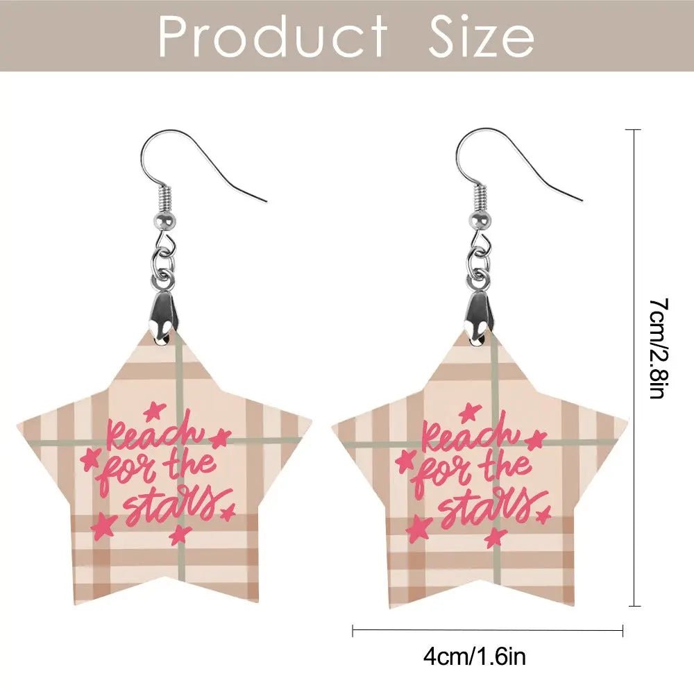 Tartan Wooden Star Earring - Piryoung Shop