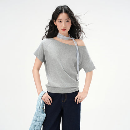 One-Shoulder Slash Neck Sleeveless Tee