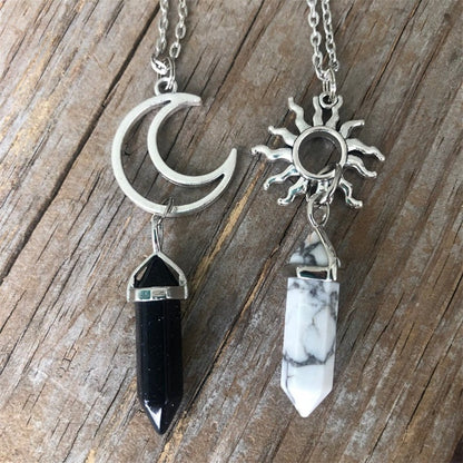 Natural Stone Sun and Moon Necklace 2PCS Set