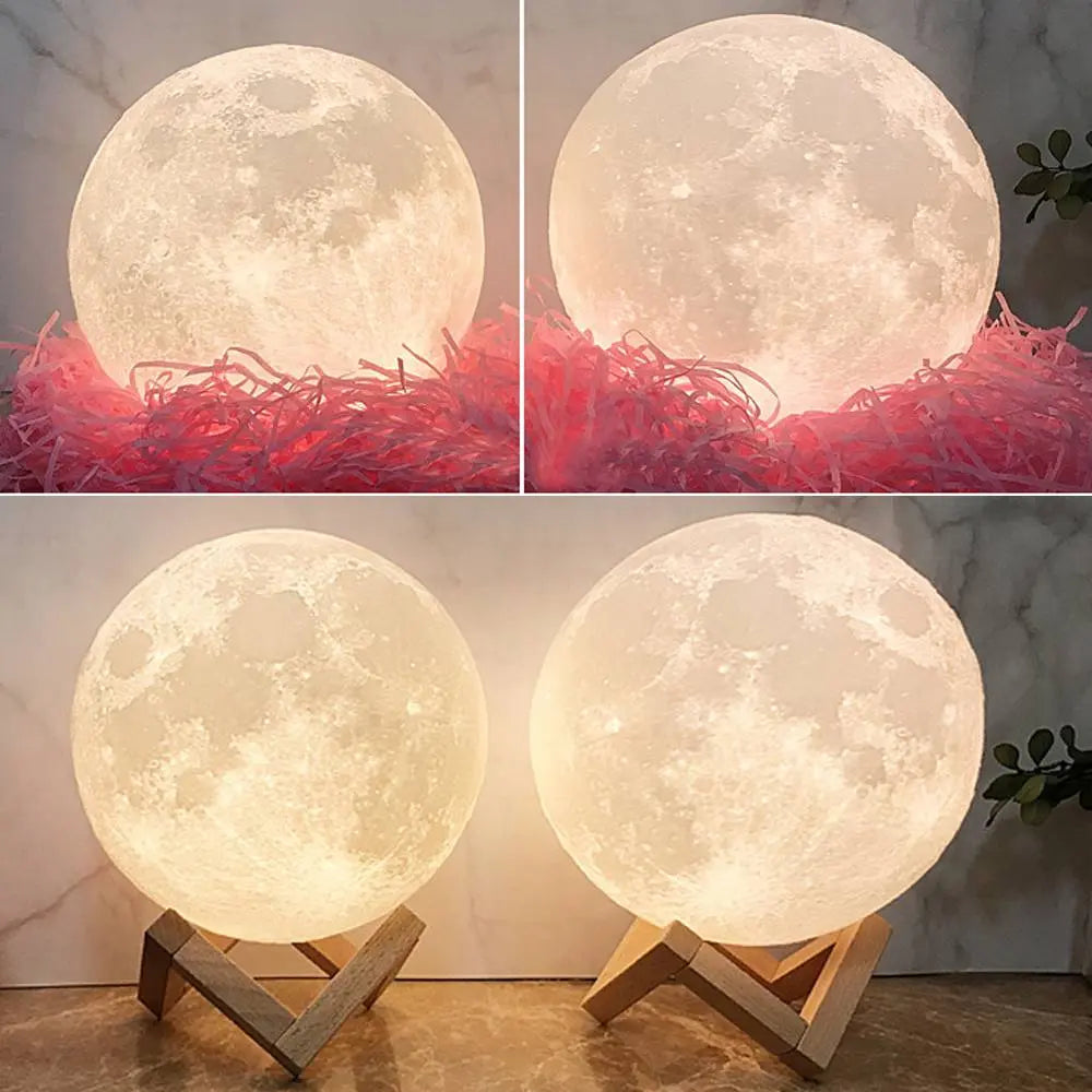 Custom 3D Printed Lunar Lamp showcasing warm and cool light modes, perfect for home decor and a family Christmas gift.