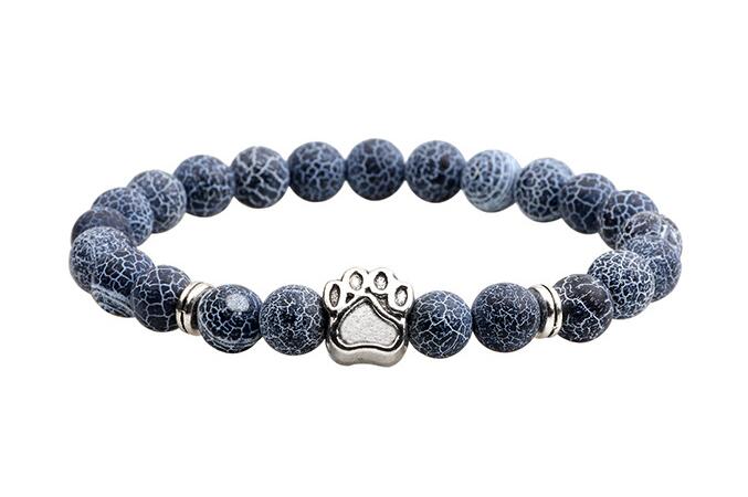 Natural Stone Dogs & Cat Paw Lava Beads Bracelet