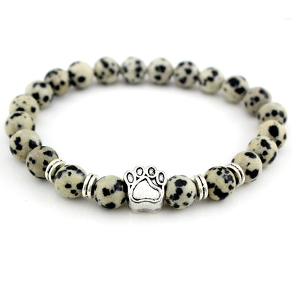 Natural Stone Dogs & Cat Paw Lava Beads Bracelet