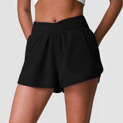 Quick-Dry Athletic Shorts, Cross-Waist Design, Butt-Lifting, Loose-Fit Workout Pants, Anti-See-Through