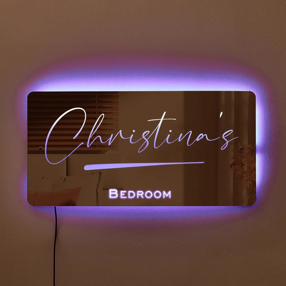 Personalised name mirror with LED lighting, Christina's Bedroom, perfect gift