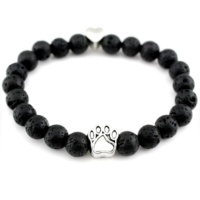 Natural Stone Dogs & Cat Paw Lava Beads Bracelet