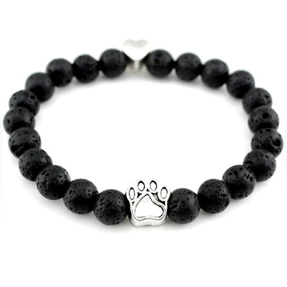 Natural Stone Dogs & Cat Paw Lava Beads Bracelet