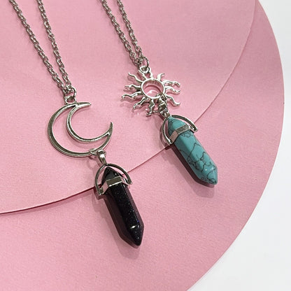 Natural Stone Sun and Moon Necklace 2PCS Set