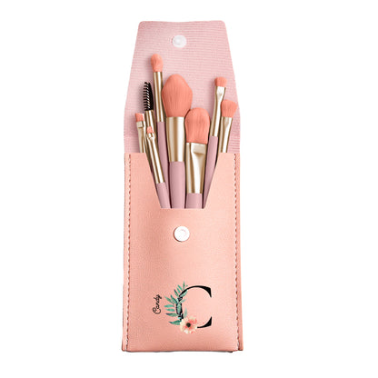 Light pink PU leather makeup brush bag set with 8 brushes, personalized gift for her