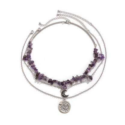 Natural Stone Bead Tassel Ethnic Style Layered Flower and Leaf necklace