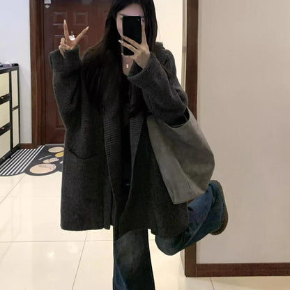 Collar Hooded Knit Cardigan Sweater