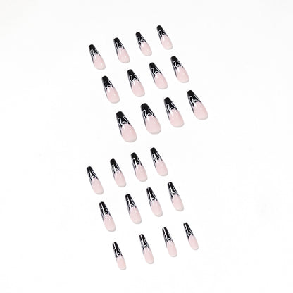 Black French Flame Wear False Nail Patch