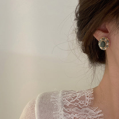 Natural Stone Crystal Pearl Stud Earrings