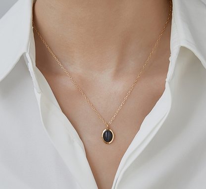 Natural Stone Pendant Black Agate Clear Quartz Gemstone Necklace