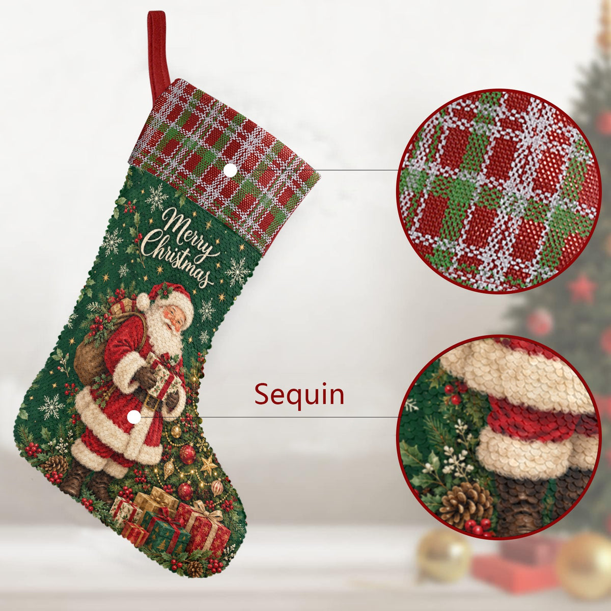 Merry Christmas Reversible Sequin Stocking