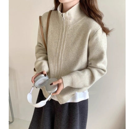 High Neck Knit Cardigan Sweater