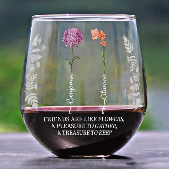 Birth Flower for your Besties - Personalized Stemless Wine Glass