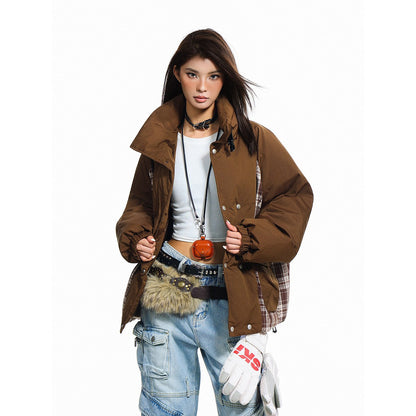 Patchwork Plaid Design Winter Jacket