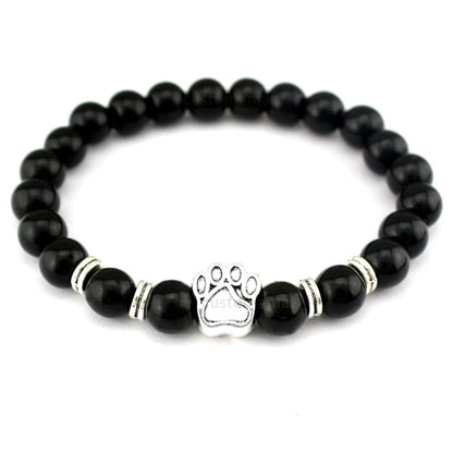 Natural Stone Dogs & Cat Paw Lava Beads Bracelet