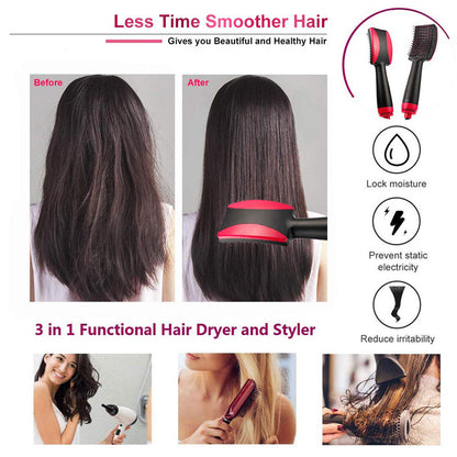 2-In-1 Hot Air Comb Straight Dual Purpose Hair Dryer Comb with Negative Ion