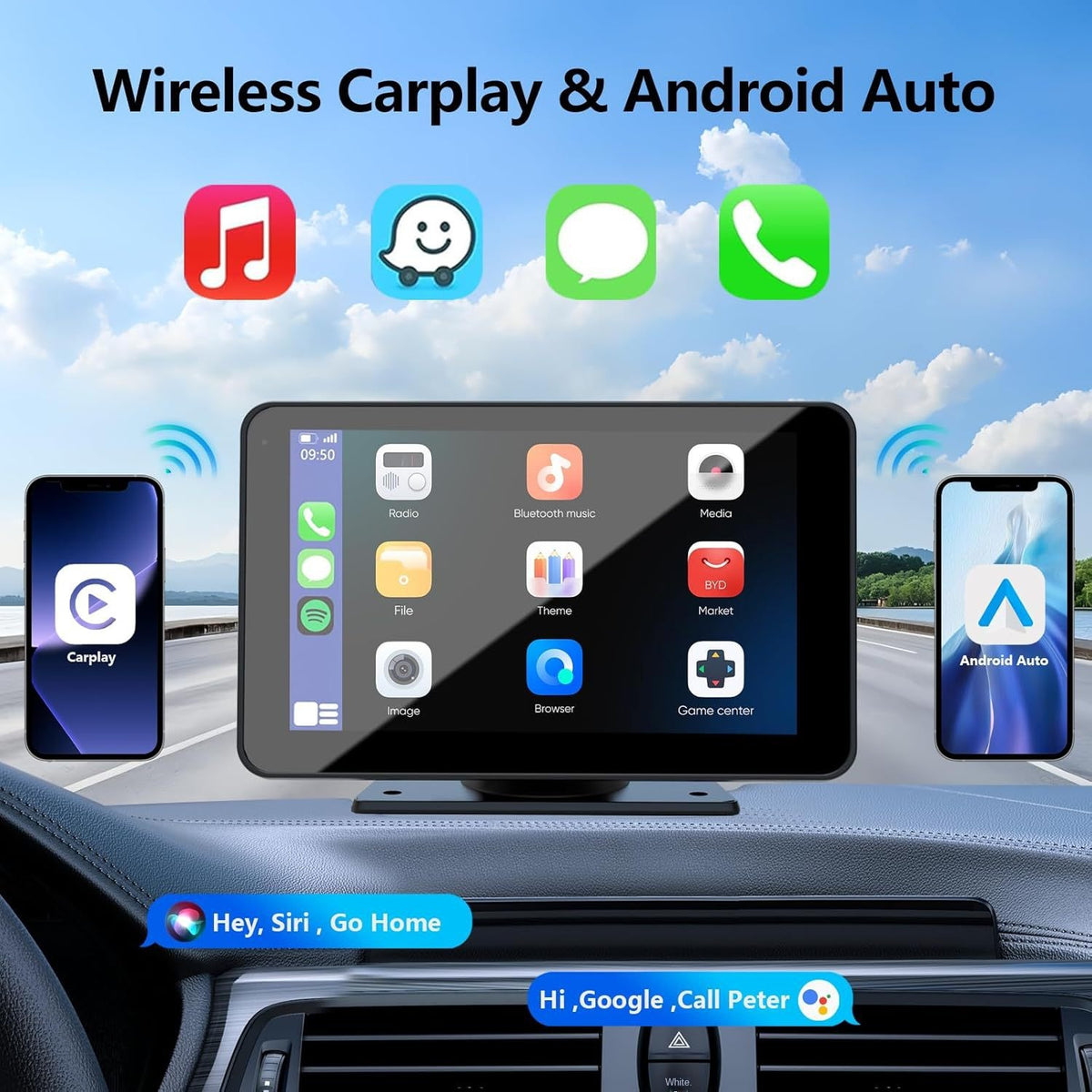 7-Inch Wireless CarPlay & Android Display