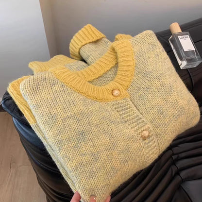 Chic Yellow Short Knit Cardigan Sweater
