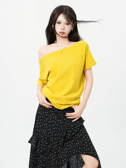 One-Shoulder Slash Neck Sleeveless Tee
