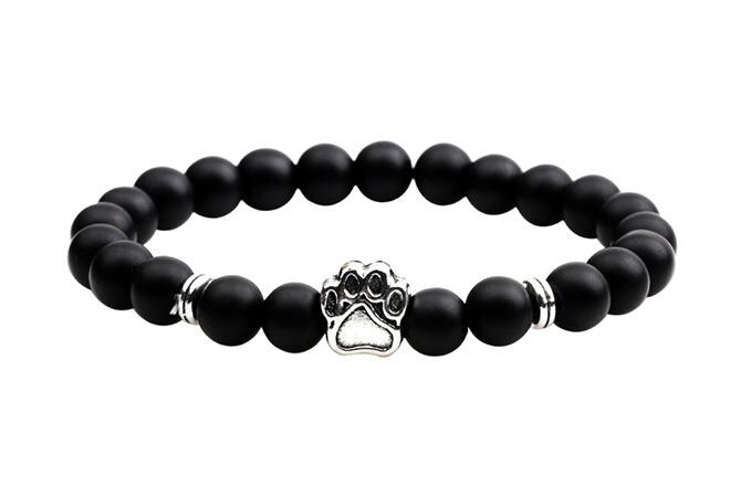 Natural Stone Dogs & Cat Paw Lava Beads Bracelet
