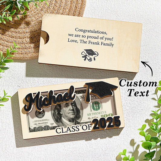 Custom Name And Text Graduation Money Holder Wooden Keepsake Graduation Gift
