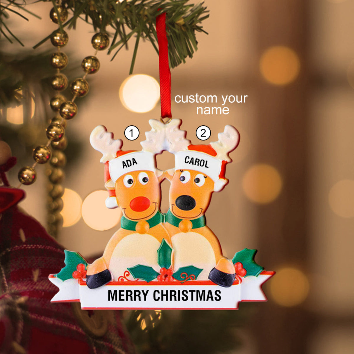 Personalized Reindeer Family Christmas Ornament, Resin, Custom Name, Merry Christmas, Festive Holiday Decor