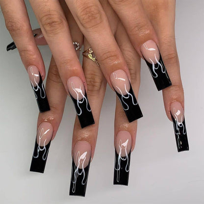Black French Flame Wear False Nail Patch