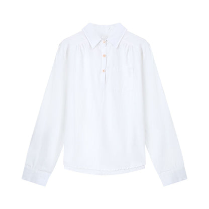 White Shirt Polo Neck Long Sleeve Blouse