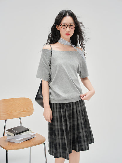 One-Shoulder Slash Neck Sleeveless Tee