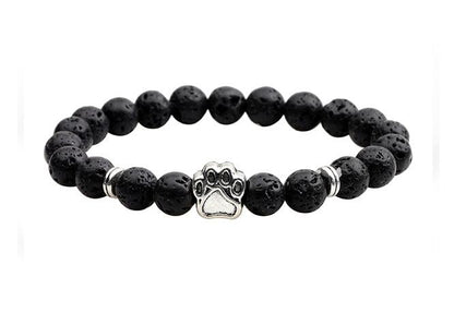 Natural Stone Dogs & Cat Paw Lava Beads Bracelet