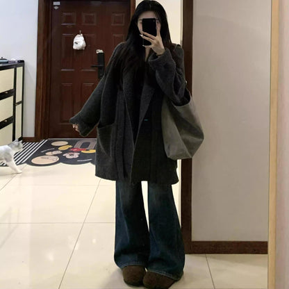 Collar Hooded Knit Cardigan Sweater