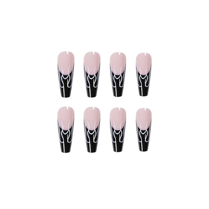 Black French Flame Wear False Nail Patch