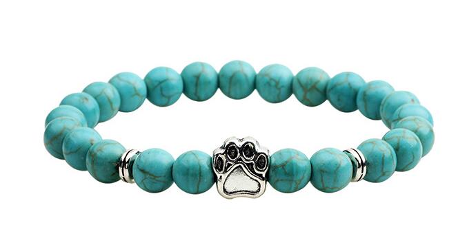 Natural Stone Dogs & Cat Paw Lava Beads Bracelet