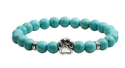 Natural Stone Dogs & Cat Paw Lava Beads Bracelet