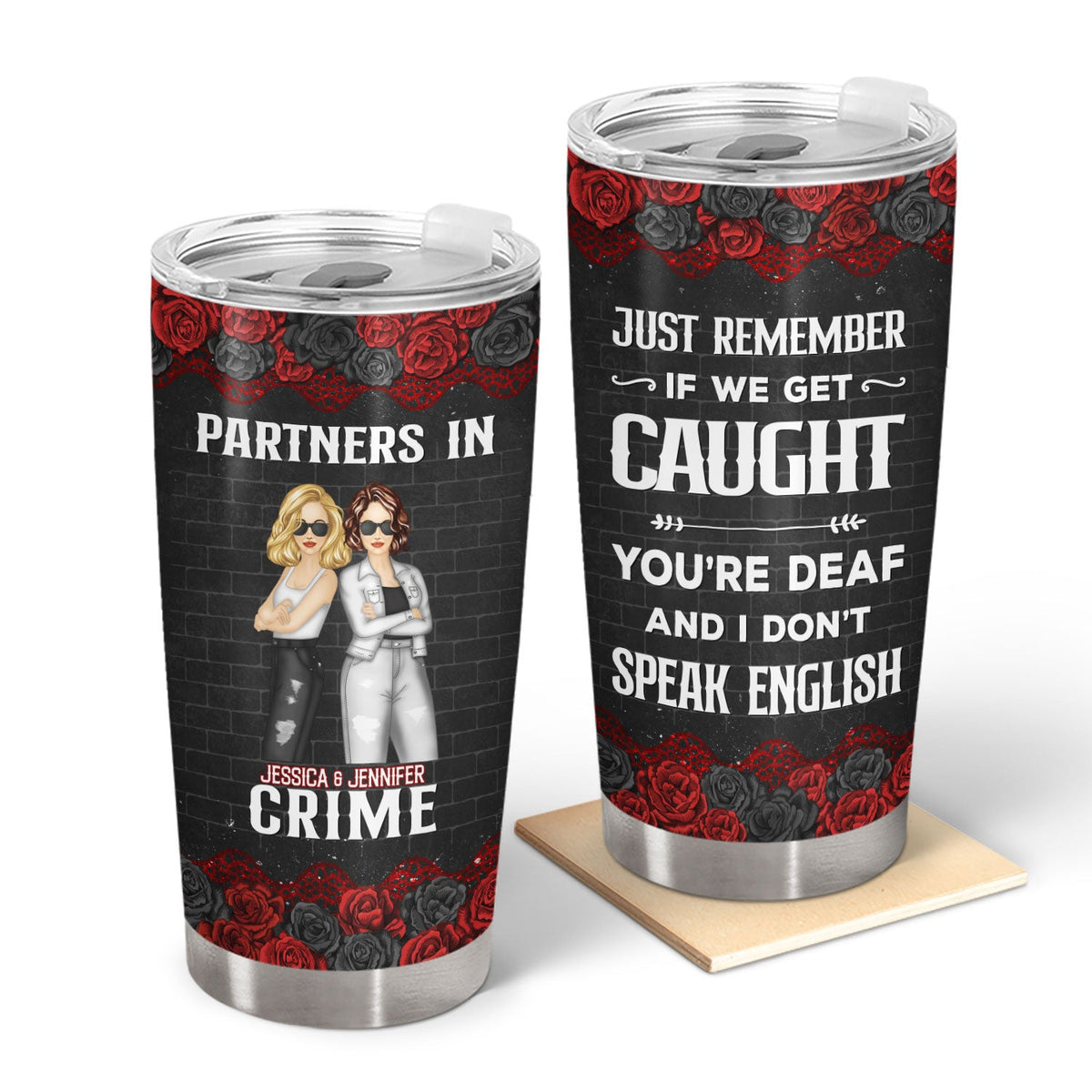 Personalized Partners in Crime Tumbler with Lid - Custom Coffee Mug
