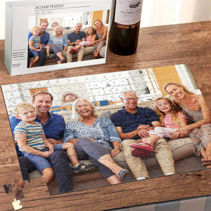 Personalized photo jigsaw puzzle featuring family, a perfect family gift for grandparents