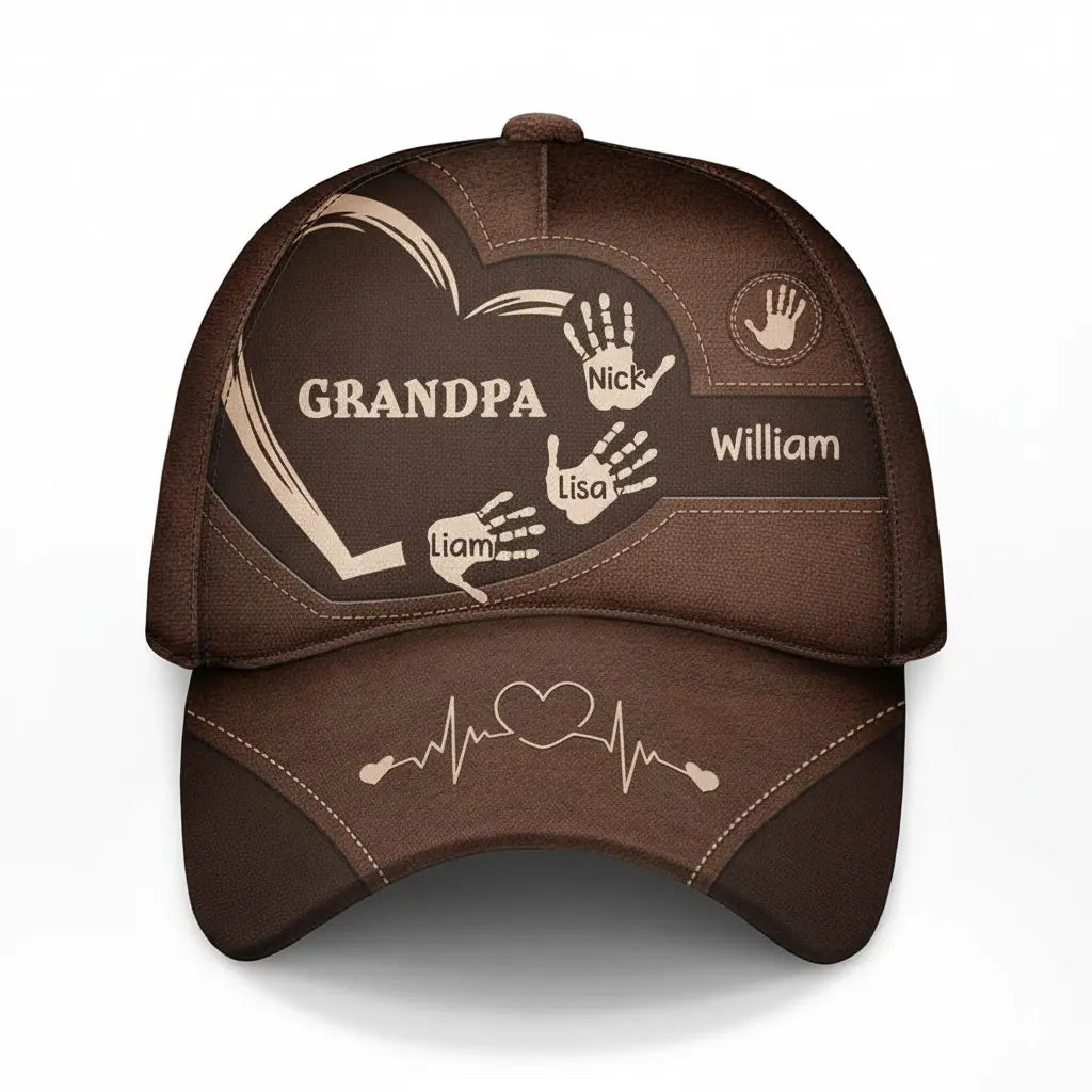 Grandpa Dad Kids Handprints - Personalized Classic Cap