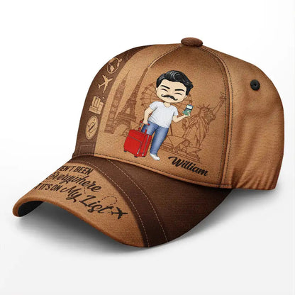 Personalized Classic Cap - "And so the adventure begins" travel design, polyester-cotton blend, adjustable fit