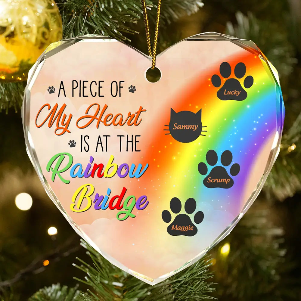 Personalized Heart-Shaped Glass Ornament for Pets - Rainbow Bridge Memorial